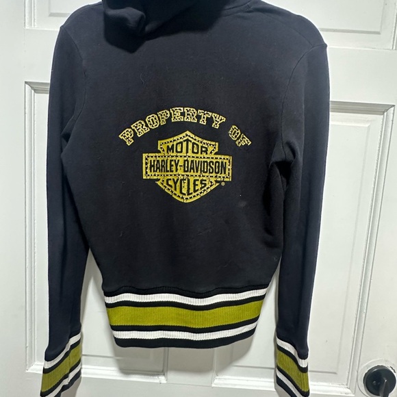 Y2K Harley-Davidson Zip Hoodie Jacket Black M Rhinestones Bikercore Punk Prep - Picture 2 of 7